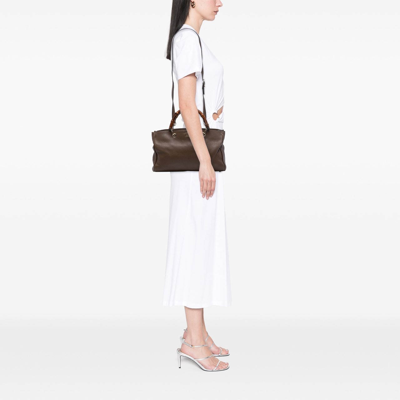 Gucci Medium Calfskin Bamboo Shopper Satchel Bruin