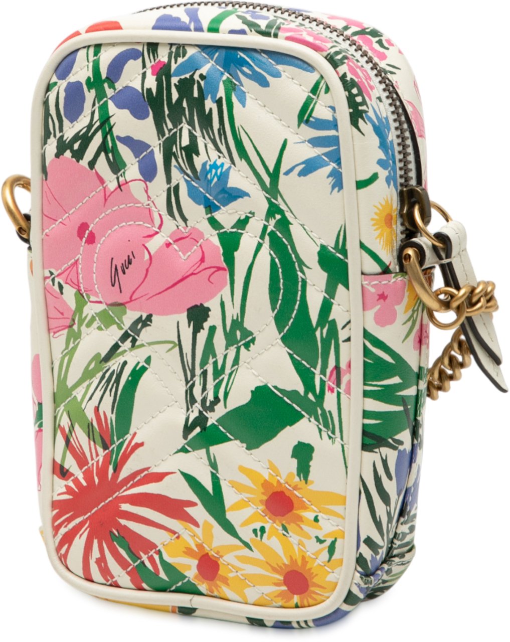 Gucci Mini GG Marmont Floral Printed Matelasse Leather Crossbody Wit
