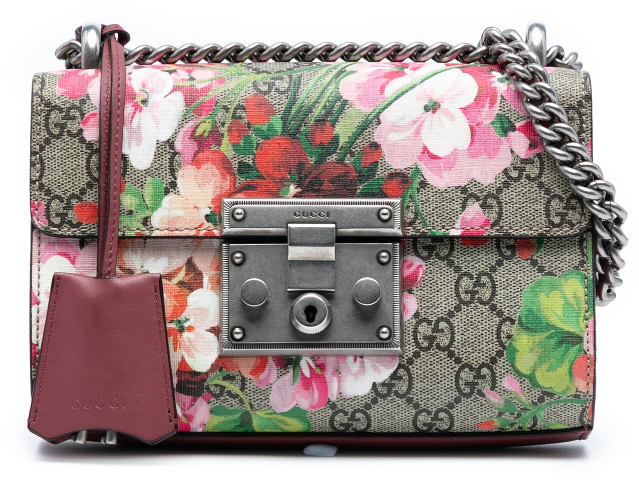 Gucci Small GG Supreme Blooms Padlock Crossbody Bruin