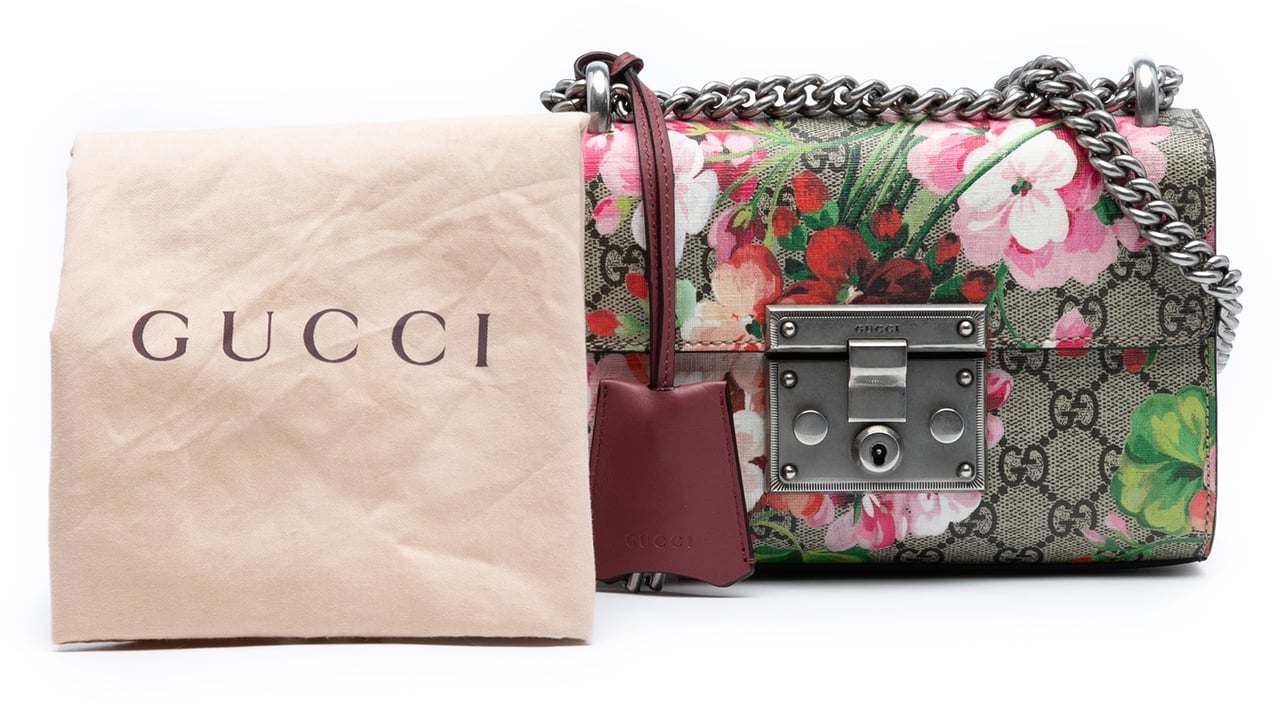 Gucci Small GG Supreme Blooms Padlock Crossbody Bruin