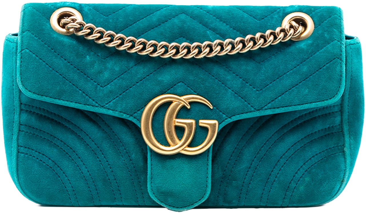 Gucci Medium GG Marmont Matelasse Velvet Shoulder Bag Blauw