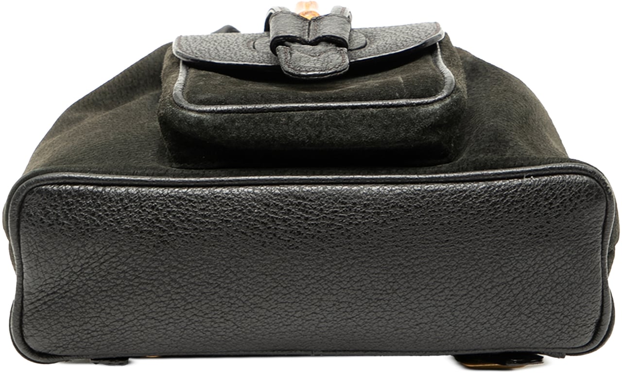 Gucci Suede Bamboo Drawstring Backpack Zwart