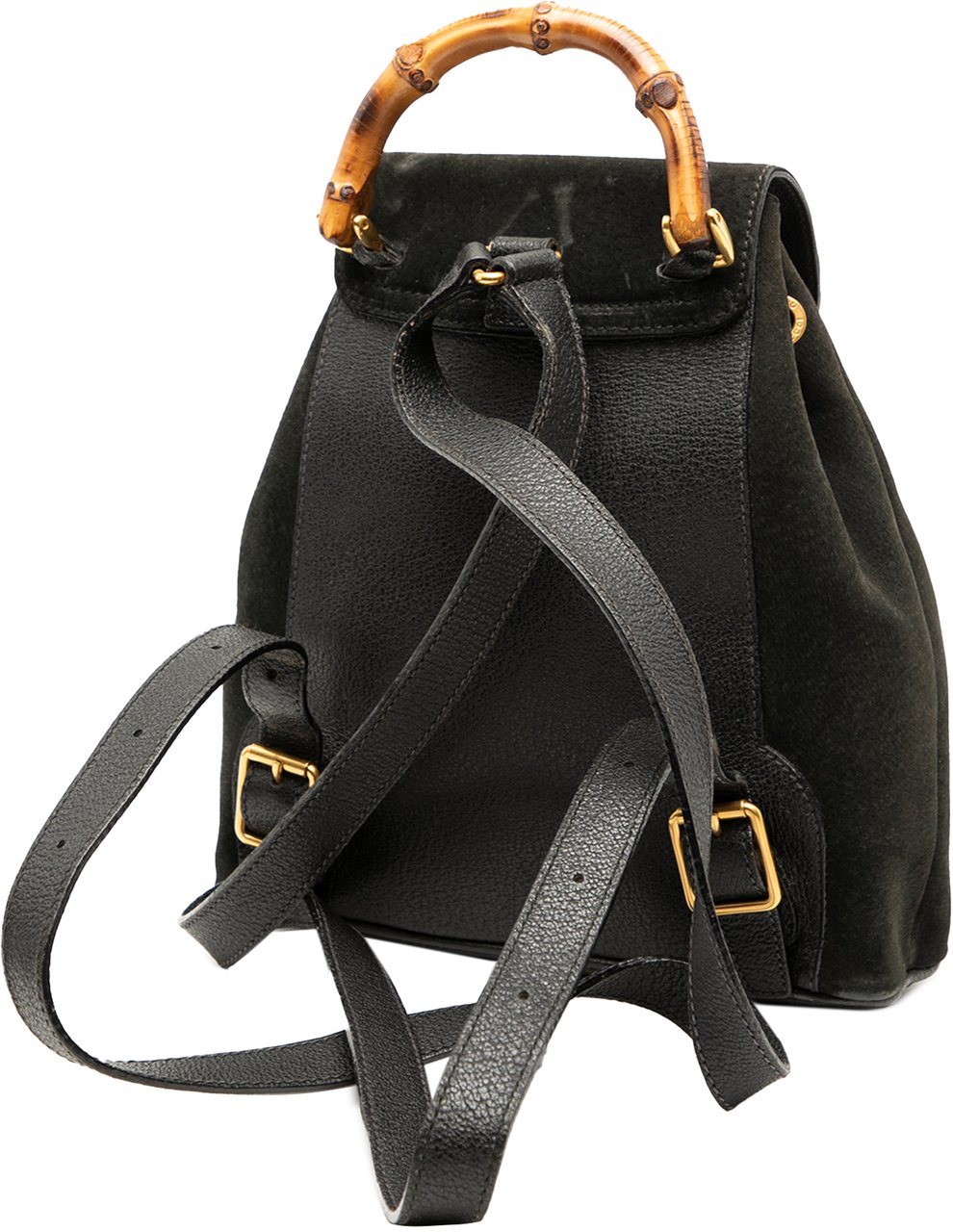 Gucci Suede Bamboo Drawstring Backpack Zwart