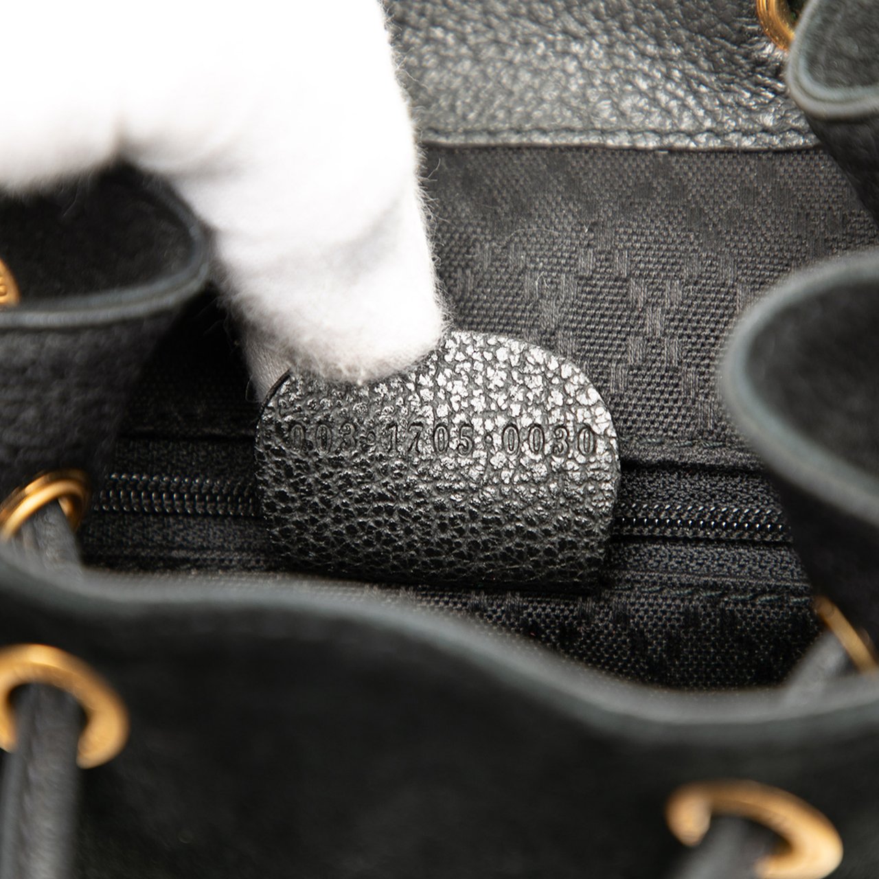 Gucci Suede Bamboo Drawstring Backpack Zwart