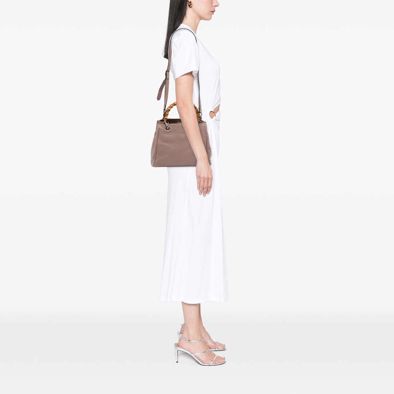 Gucci Small Calfskin Bamboo Shopper Satchel Bruin
