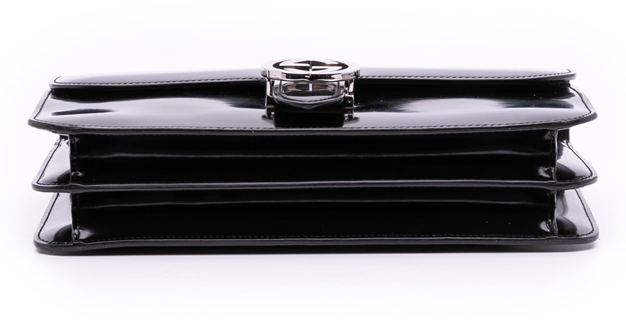 Gucci Medium Patent Dollar Interlocking G Crossbody Zwart