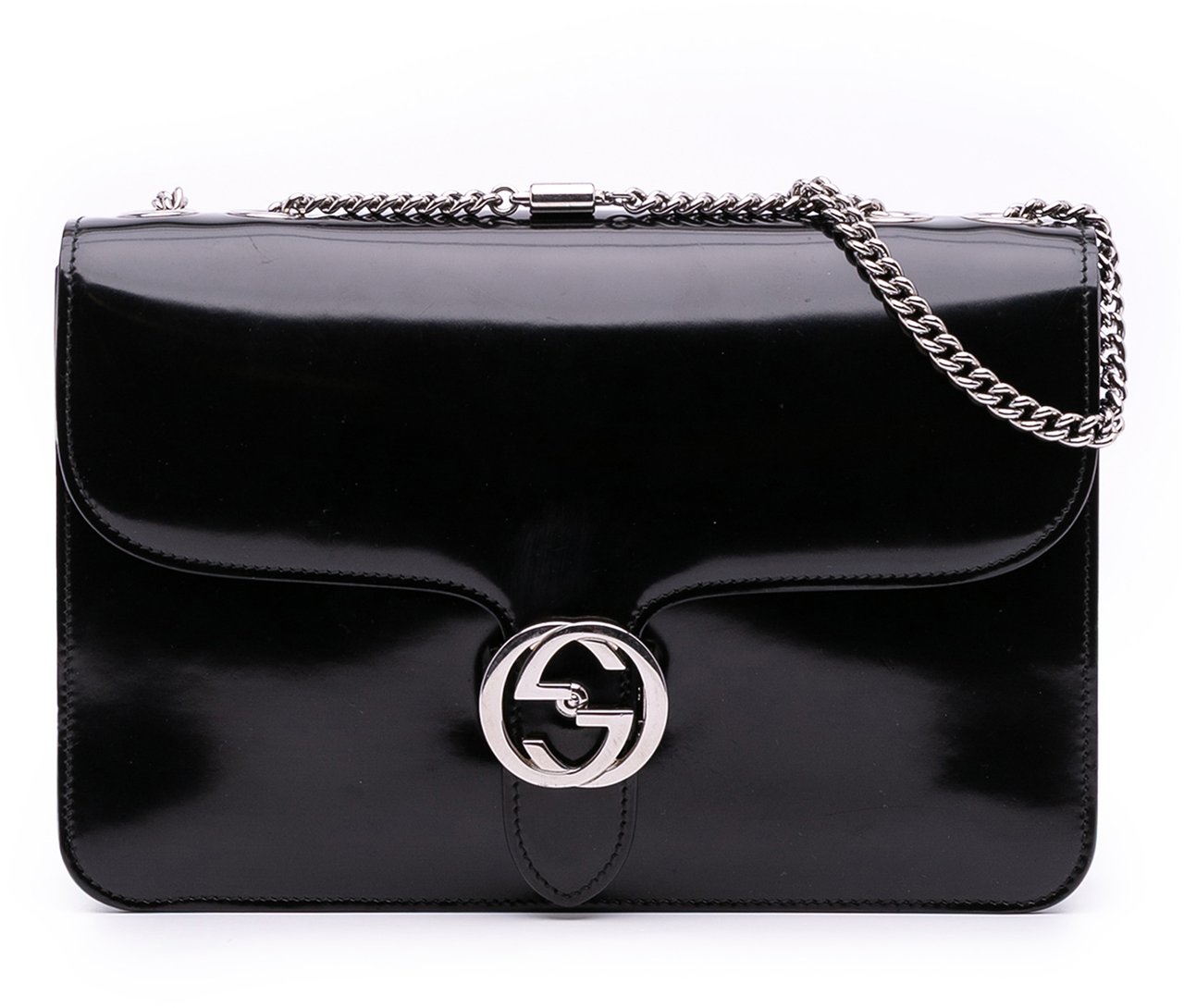 Gucci Medium Patent Dollar Interlocking G Crossbody Zwart