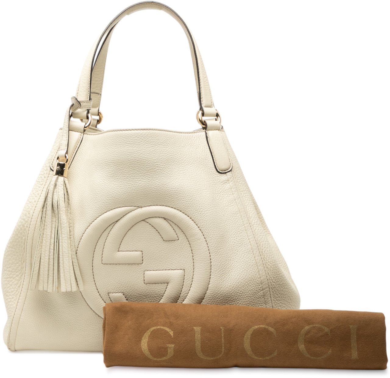 Gucci Medium Leather Soho Cellarius Tote Wit