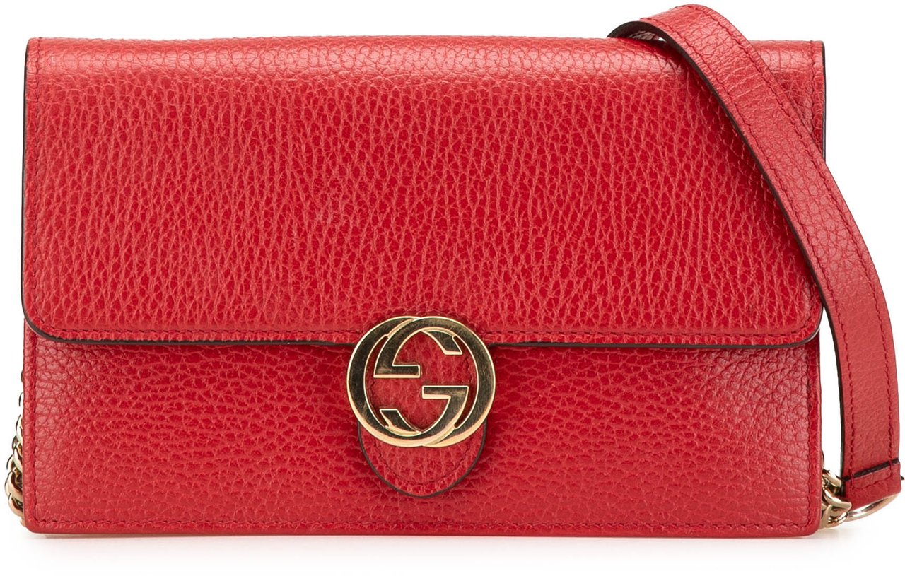 Gucci Leather Interlocking G Dollar Wallet on Chain Rood