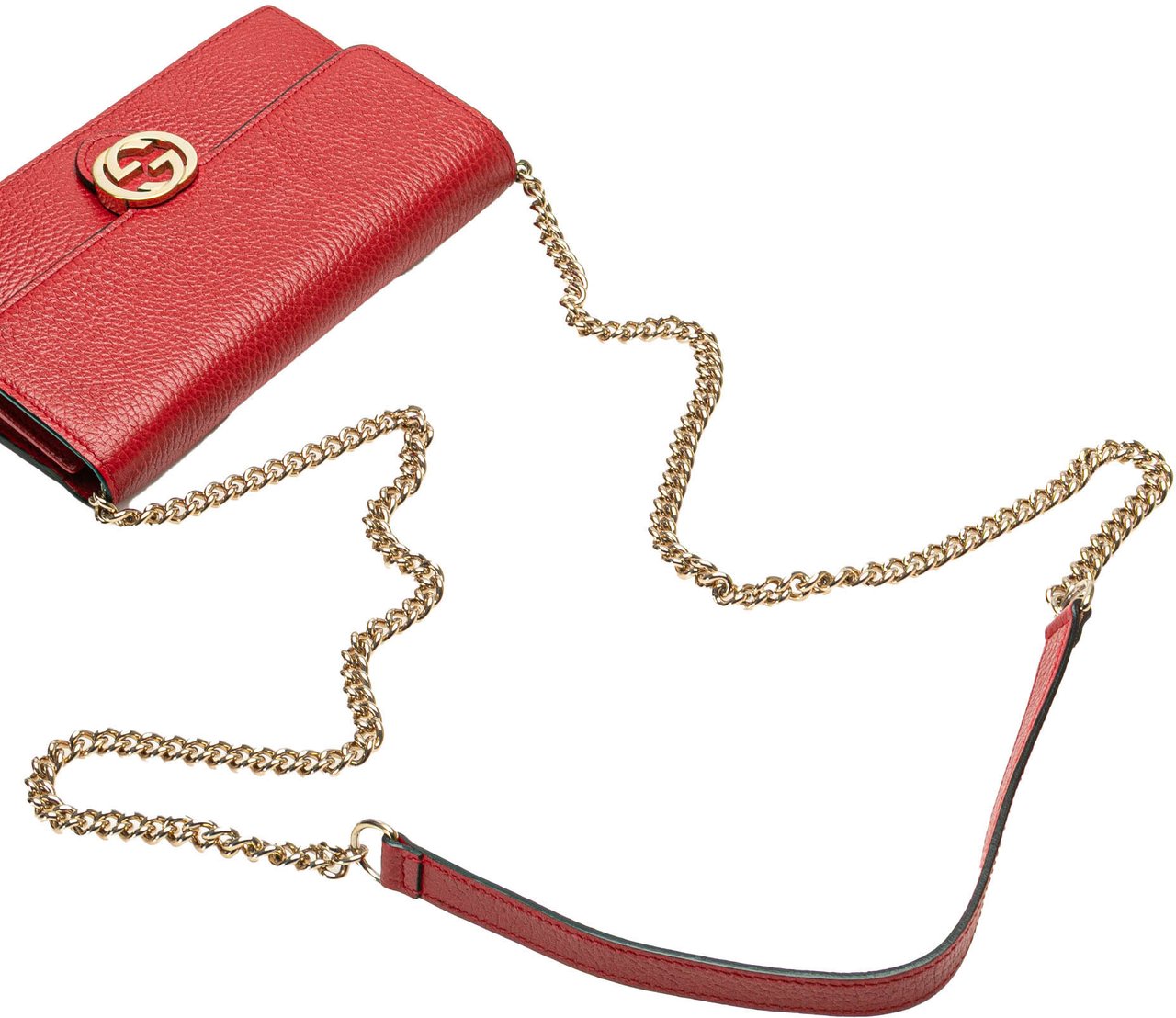 Gucci Leather Interlocking G Dollar Wallet on Chain Rood