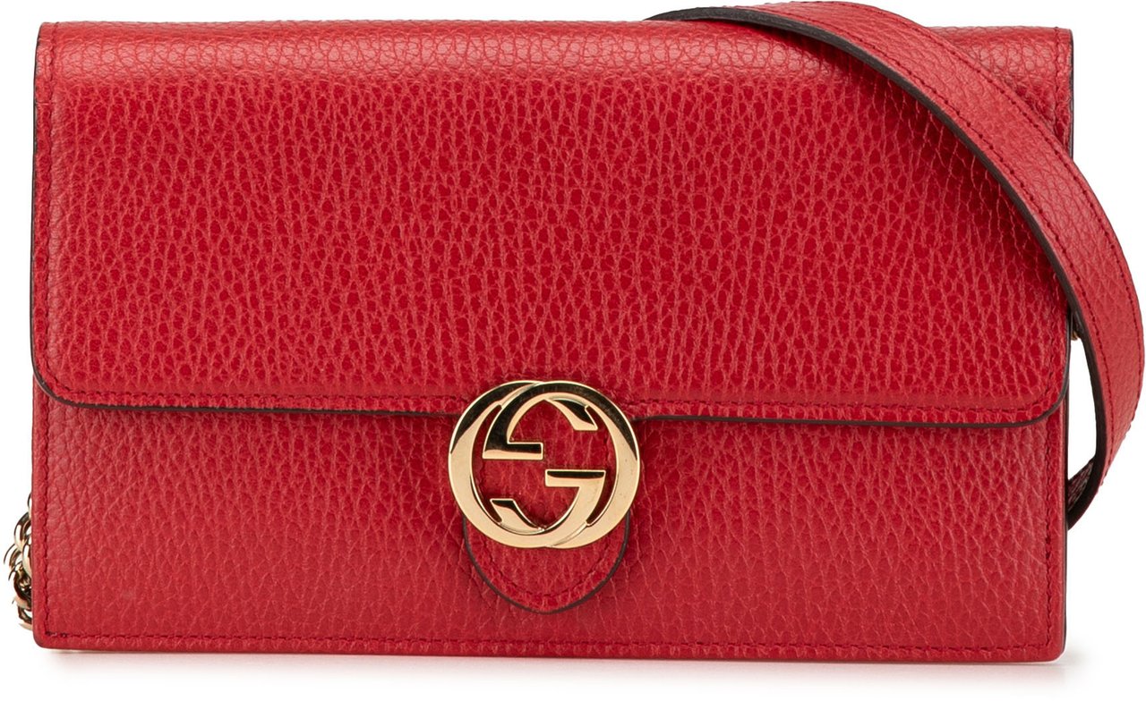 Gucci Leather Interlocking G Dollar Wallet on Chain Rood