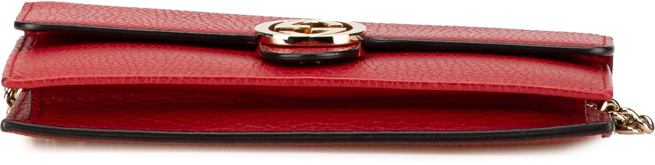 Gucci Leather Interlocking G Dollar Wallet on Chain Rood