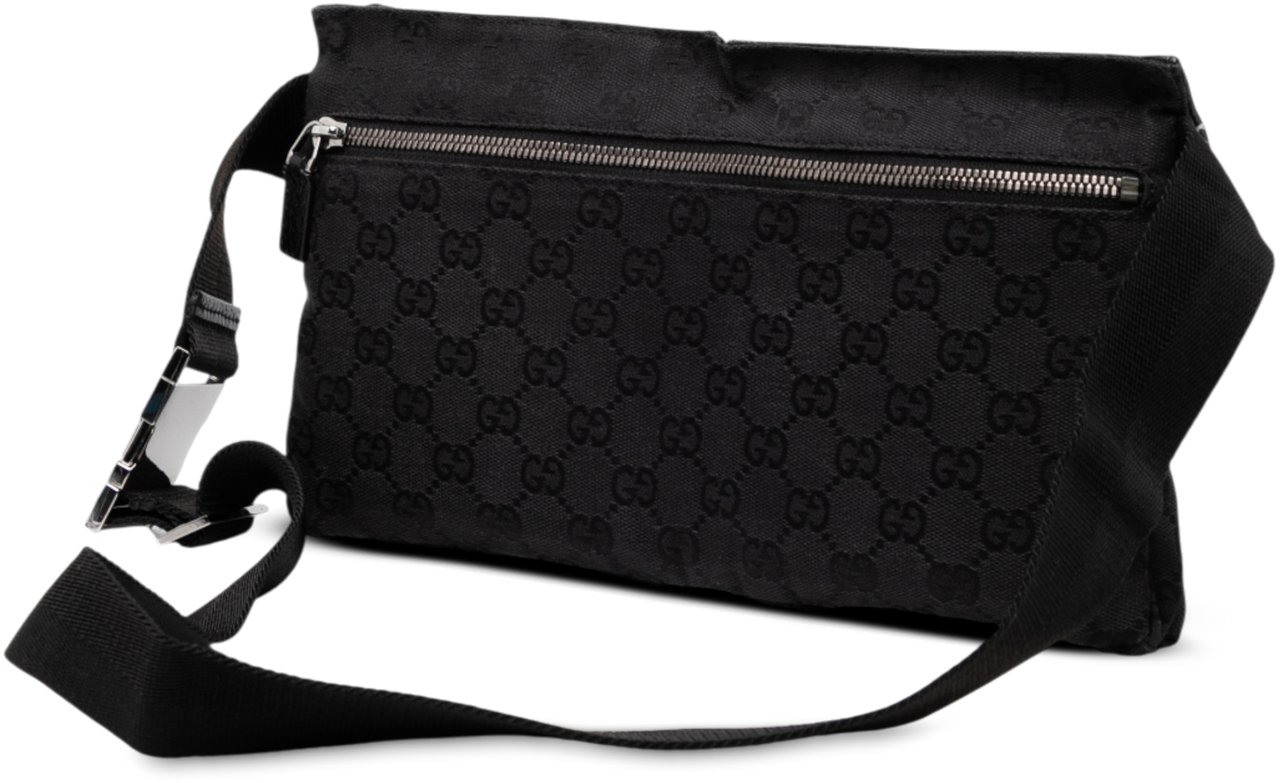 Gucci GG Canvas Double Pocket Belt Bag Zwart
