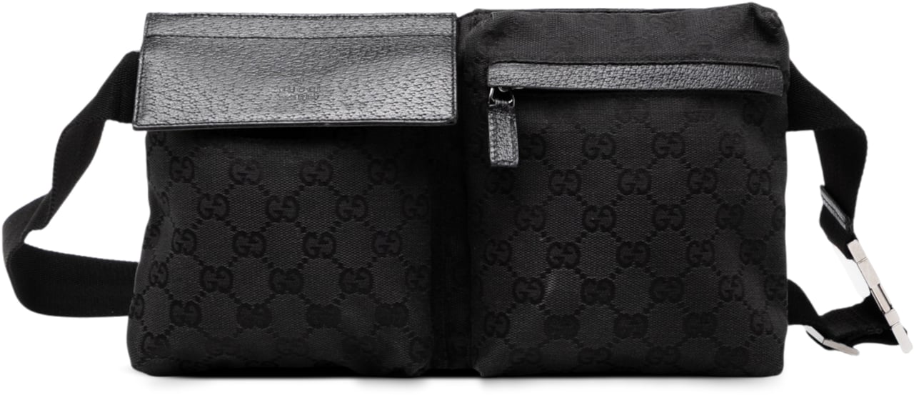 Gucci GG Canvas Double Pocket Belt Bag Zwart