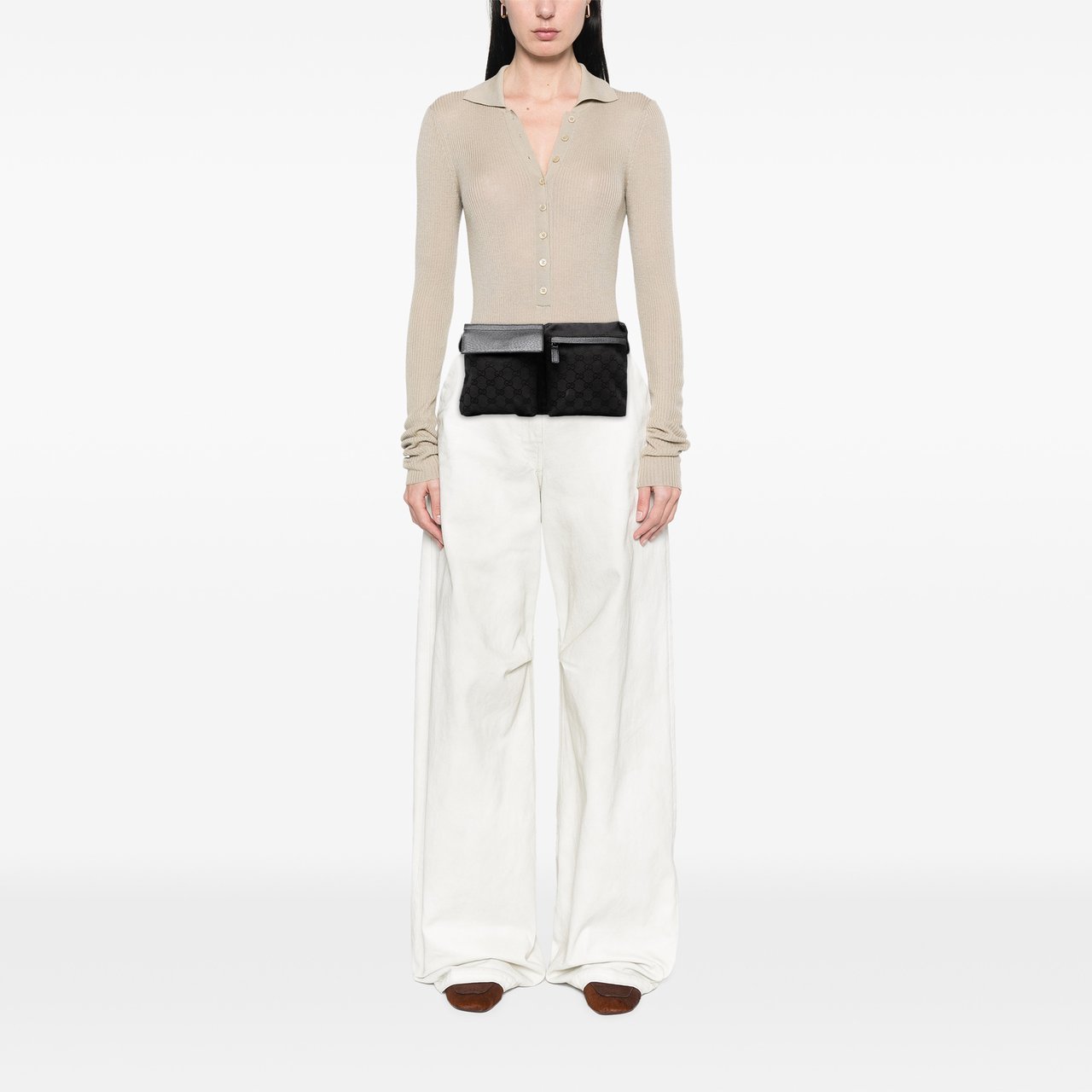 Gucci GG Canvas Double Pocket Belt Bag Zwart