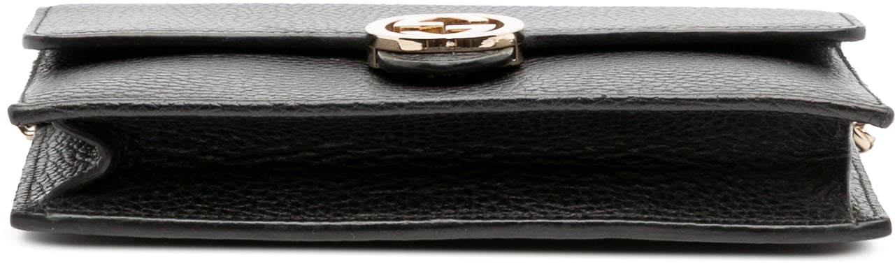Gucci Leather Interlocking G Dollar Wallet on Chain Zwart