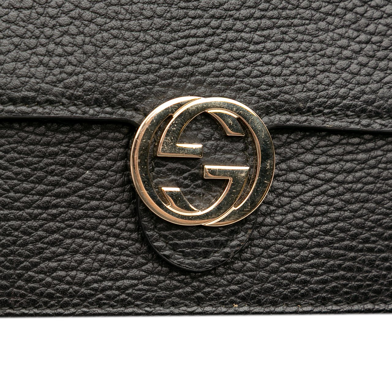 Gucci Leather Interlocking G Dollar Wallet on Chain Zwart