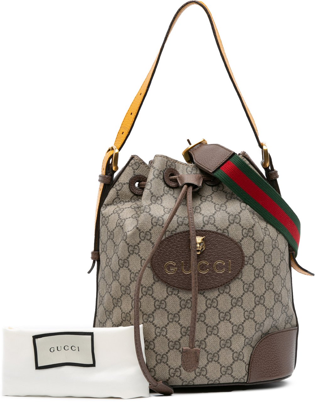 Gucci GG Supreme Neo Vintage Drawstring Bucket Bag Bruin