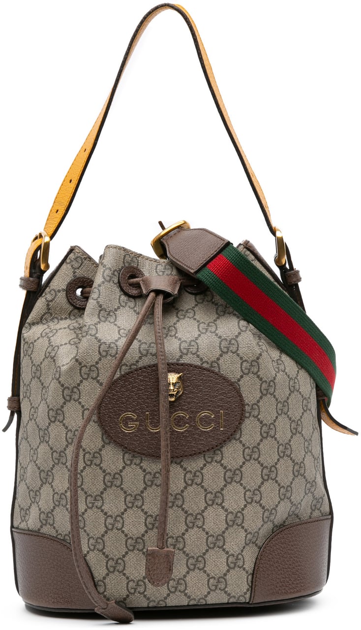 Gucci GG Supreme Neo Vintage Drawstring Bucket Bag Bruin
