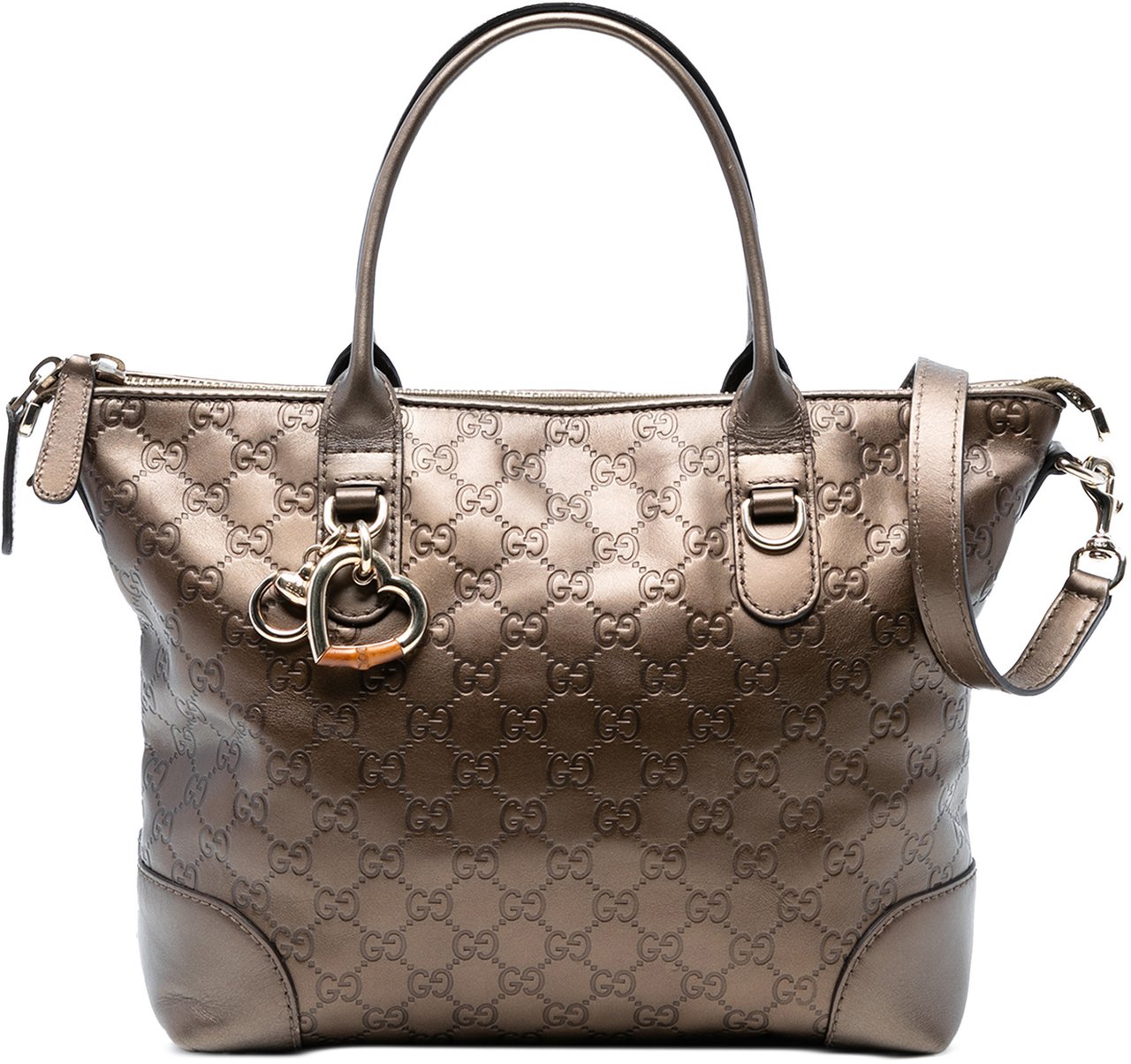 Gucci Metallic Guccissima Heart Bit Tote Bruin