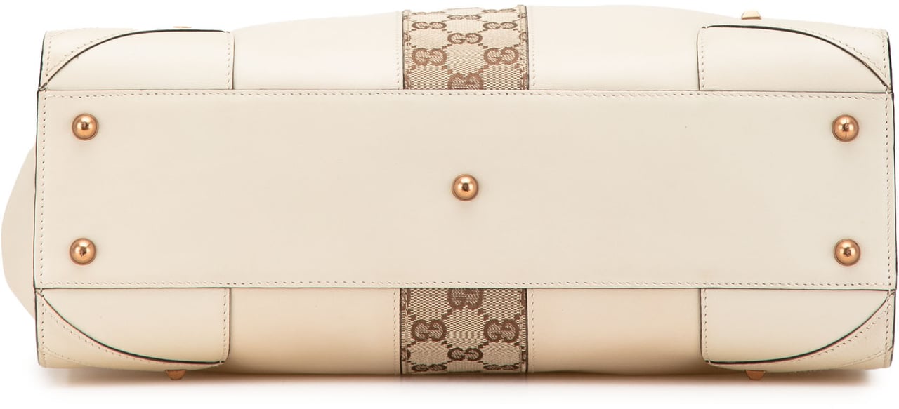 Gucci Calfskin and GG Canvas Nailhead Tote Wit