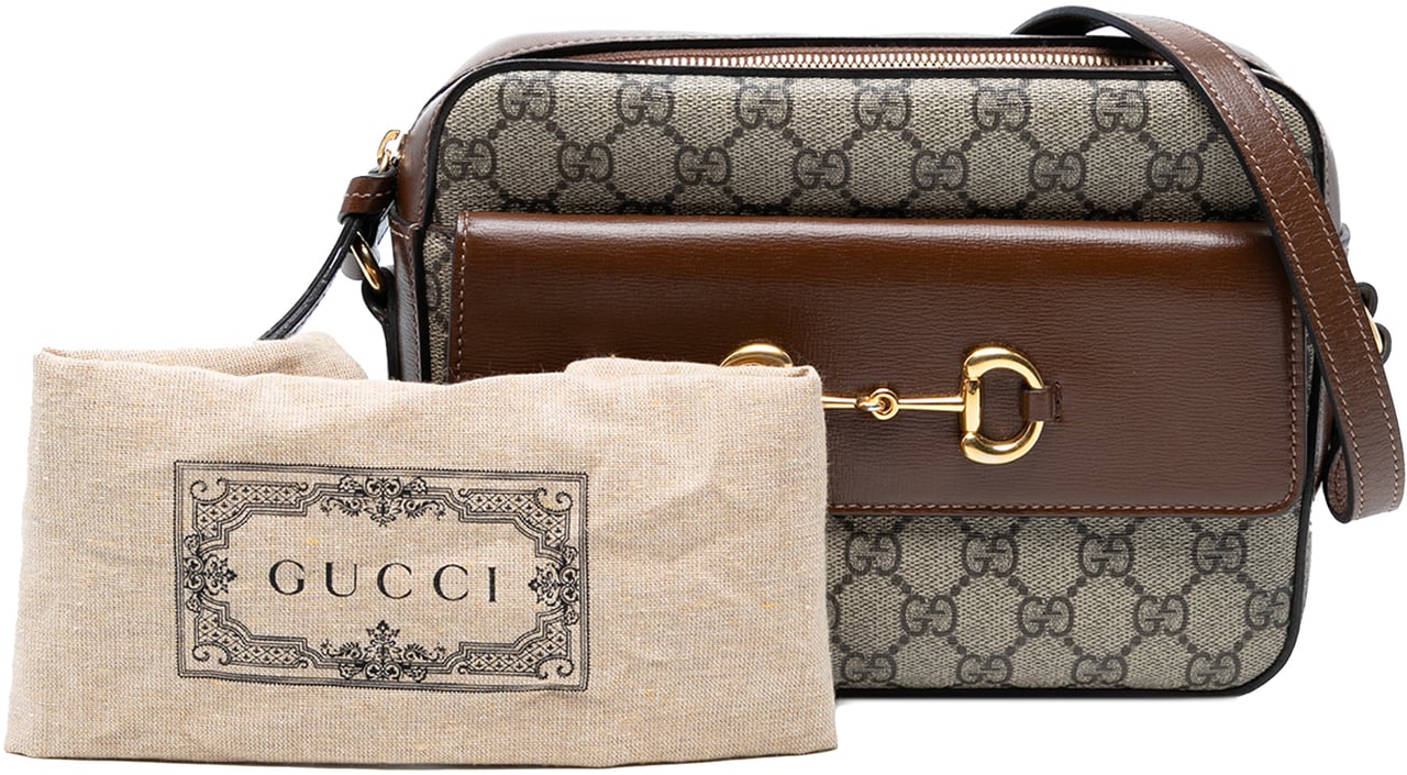 Gucci Small GG Supreme Horsebit 1955 Crossbody Bruin