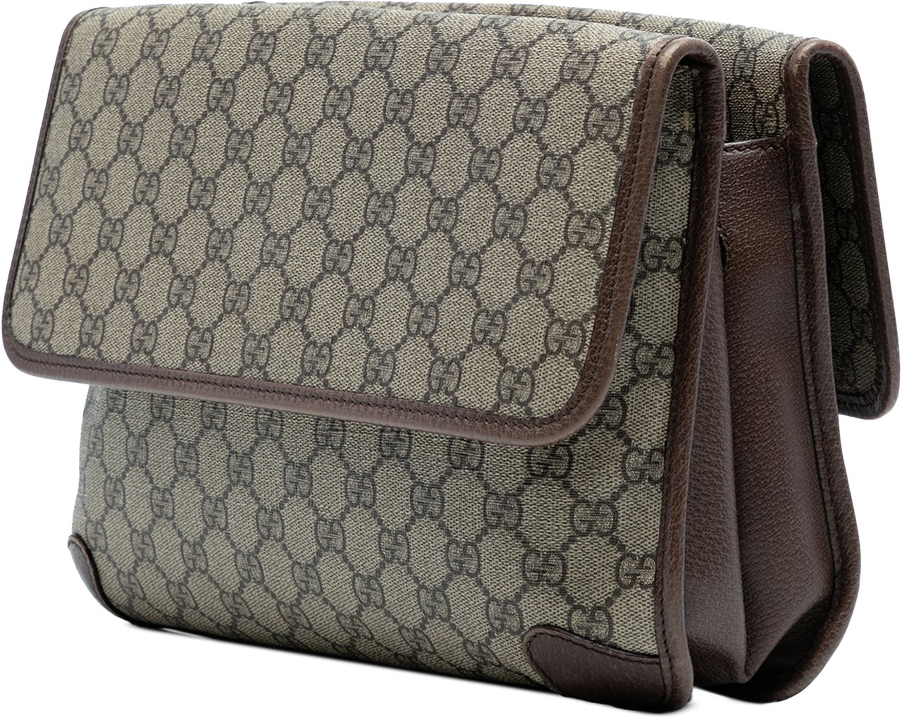 Gucci Medium GG Supreme Web Neo Vintage Double Flap Messenger Bag Bruin