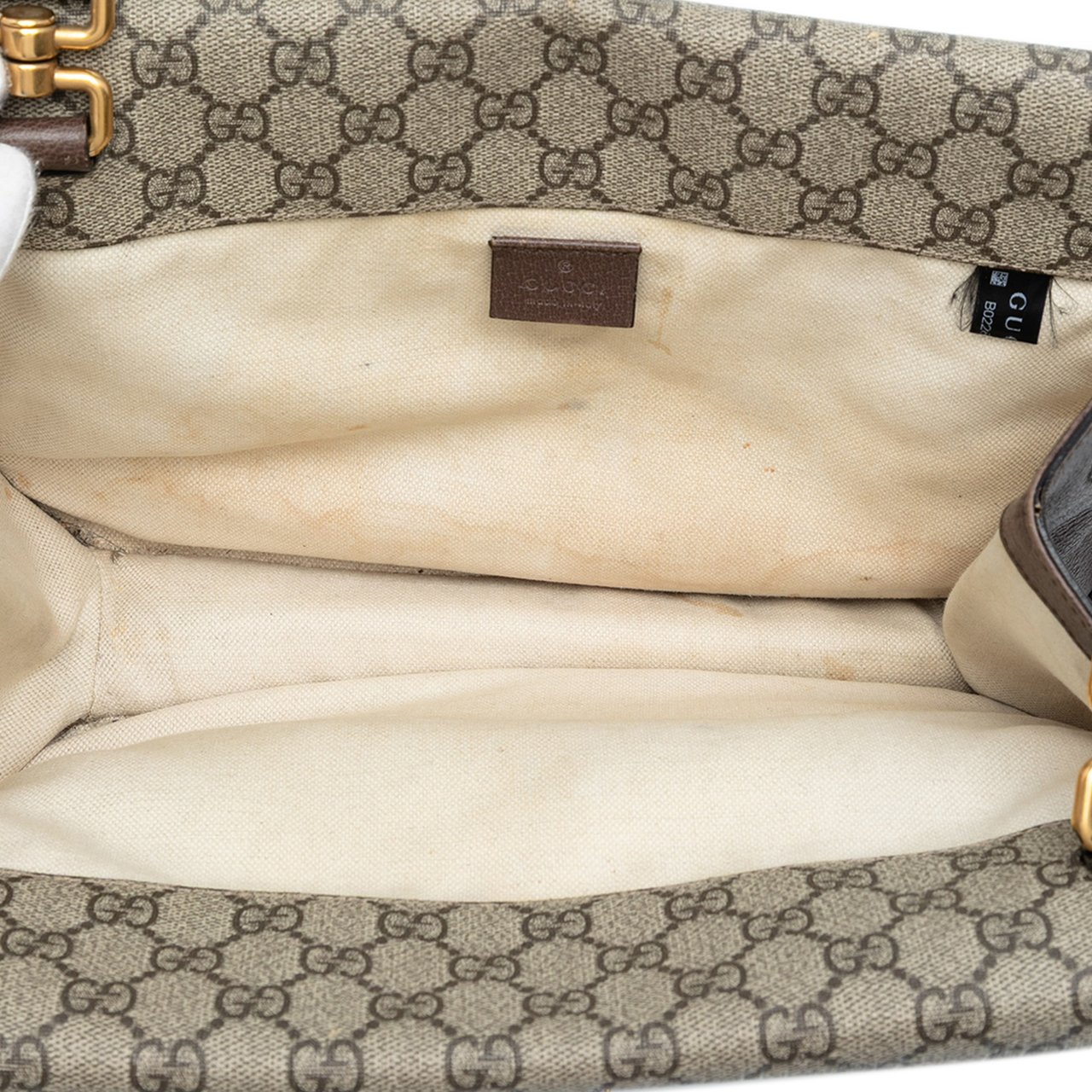 Gucci Medium GG Supreme Web Neo Vintage Double Flap Messenger Bag Bruin