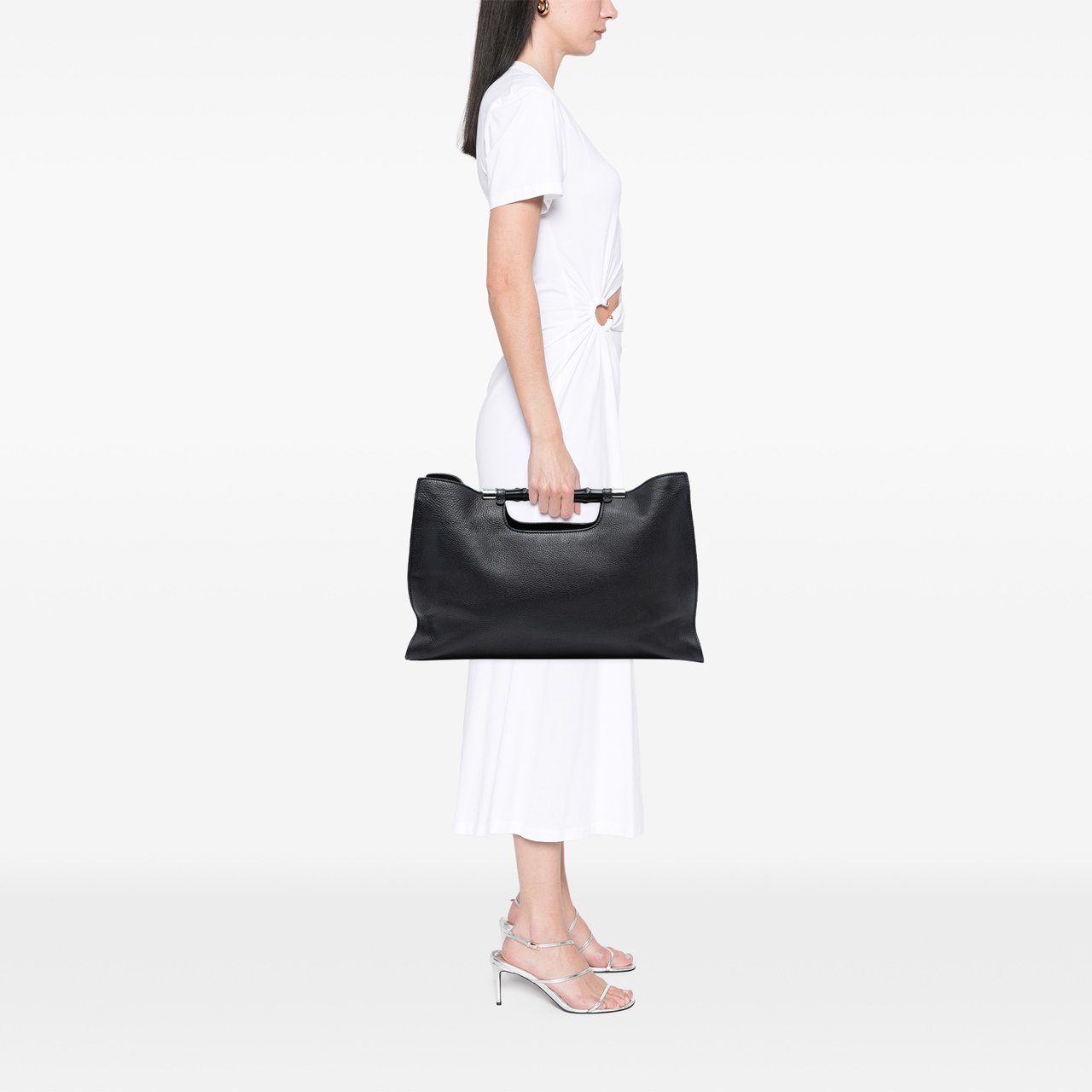 Gucci Medium Calfskin Bamboo Daily Shopper Satchel Zwart