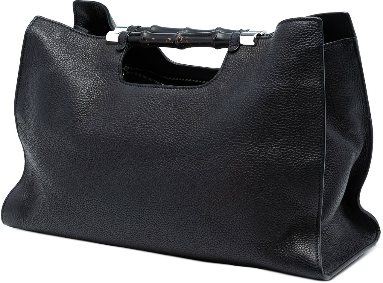 Gucci Medium Calfskin Bamboo Daily Shopper Satchel Zwart