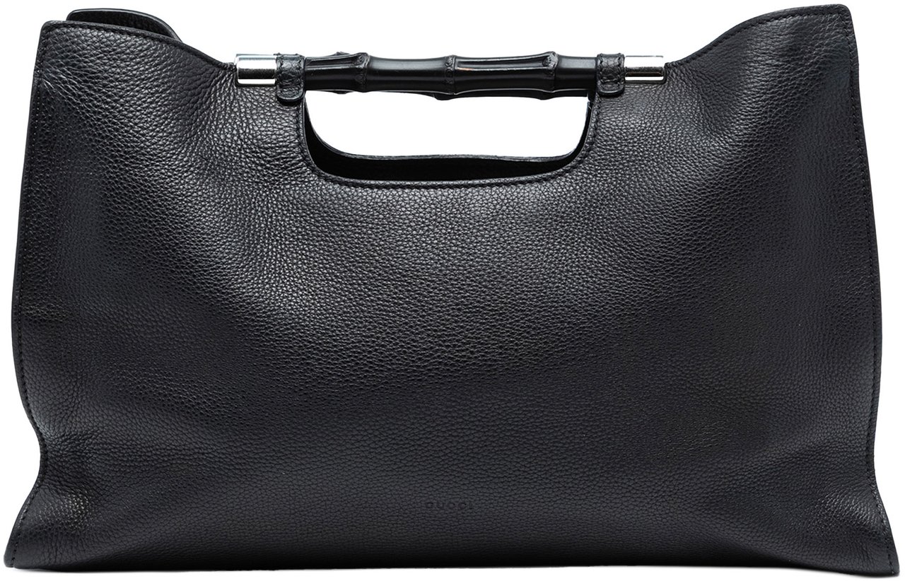 Gucci Medium Calfskin Bamboo Daily Shopper Satchel Zwart