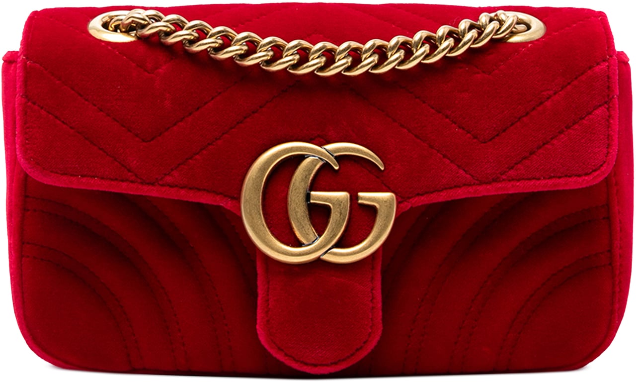 Gucci Small GG Marmont Matelasse Velvet Shoulder Bag Rood