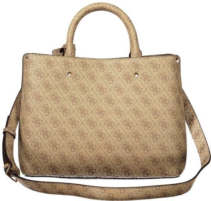 Guess Jeans Beige Leather Women's Bag with Handles and Shoulder Strap Beige