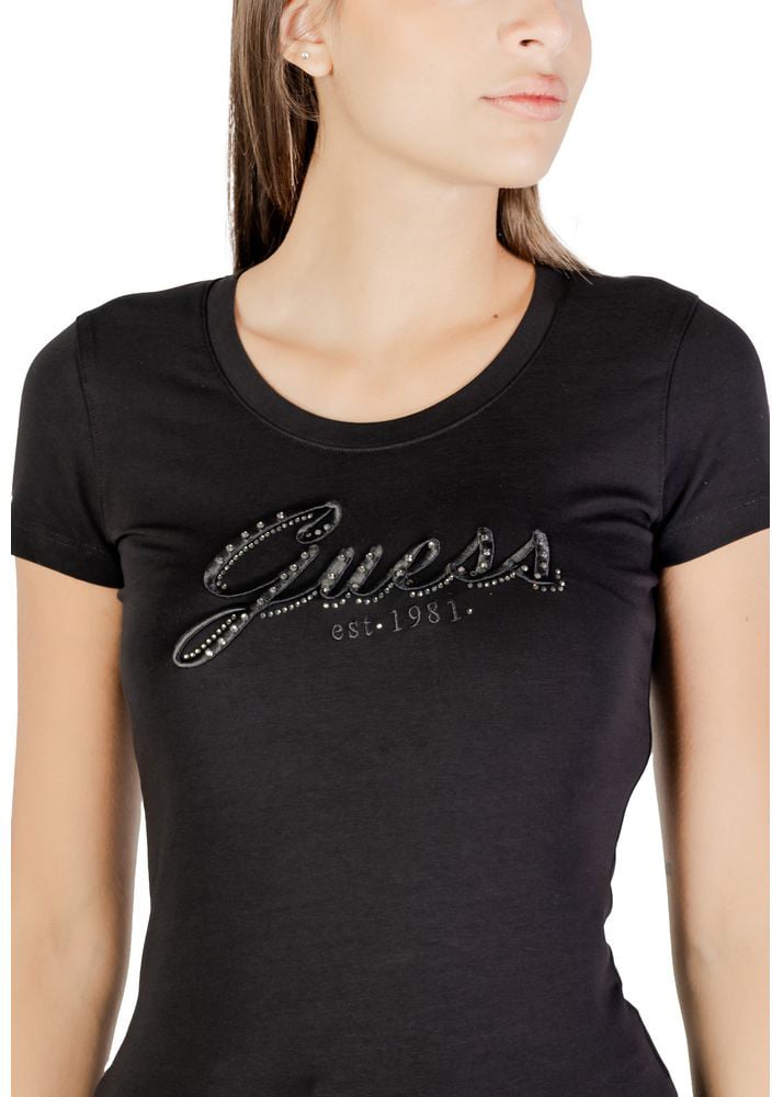 Guess Black Cotton T-Shirt Zwart