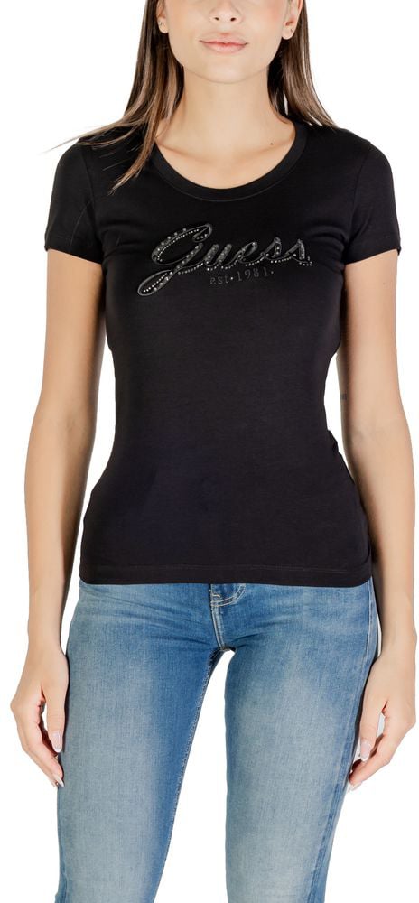Guess Black Cotton T-Shirt Zwart