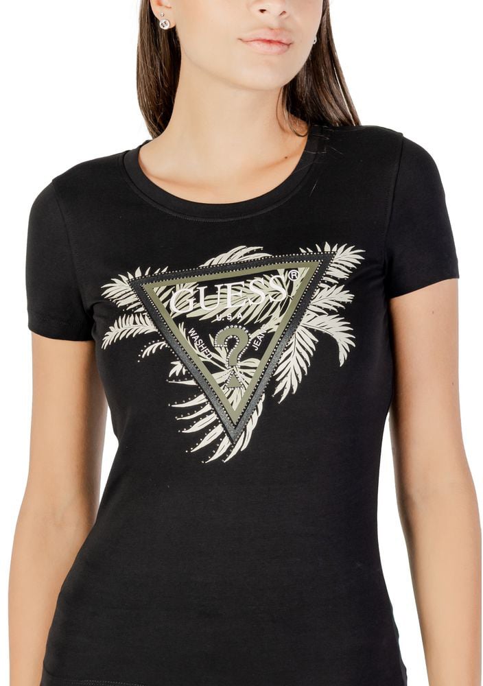 Guess Black Cotton T-Shirt Zwart
