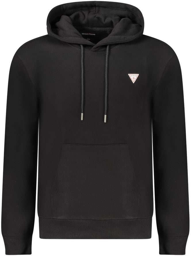 Guess Jeans Black Cotton Men Sweatshirt Slim Fit Hooded Zwart