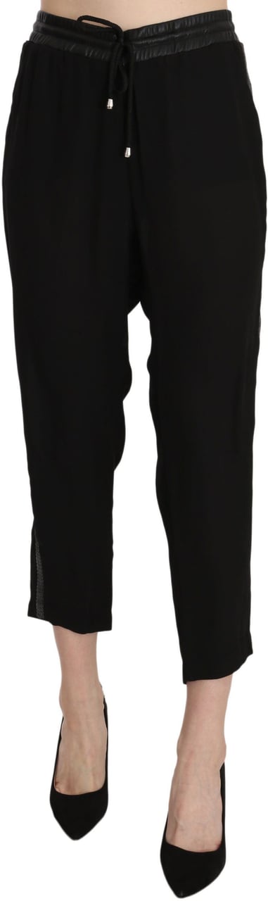Guess Black Polyester High Waist Cropped Trousers Pants Zwart