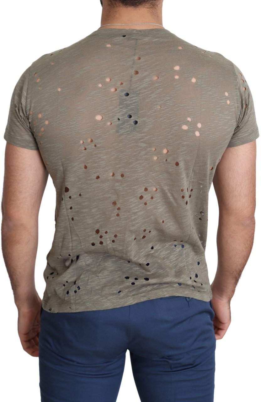 Guess Brown Cotton Stretch Logo Print Men Casual Perforated T-shirt Bruin