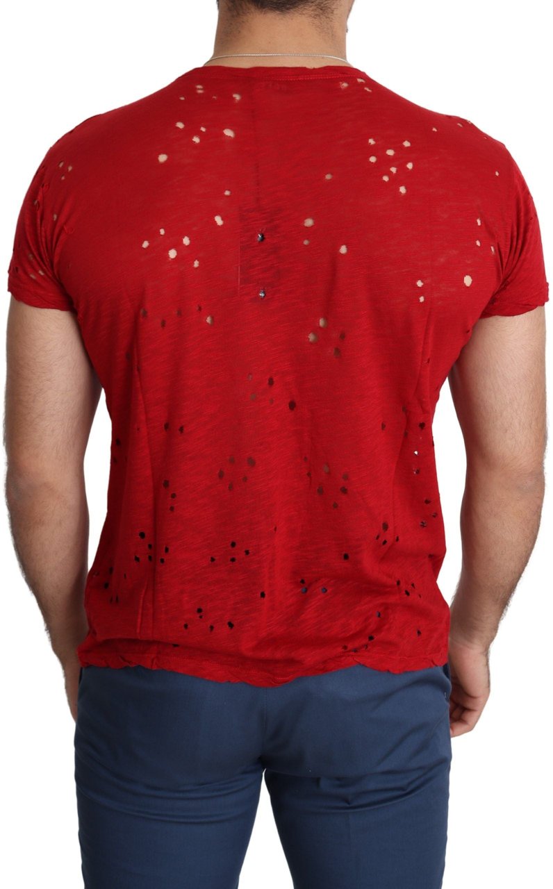 Guess Red Cotton Logo Print Men Casual Top Perforated T-shirt Rood