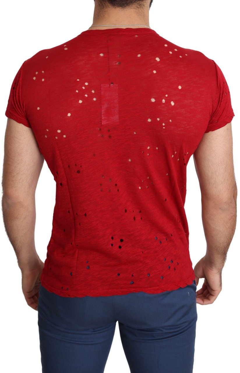 Guess Red Cotton Logo Print Men Casual Top Perforated T-shirt Rood