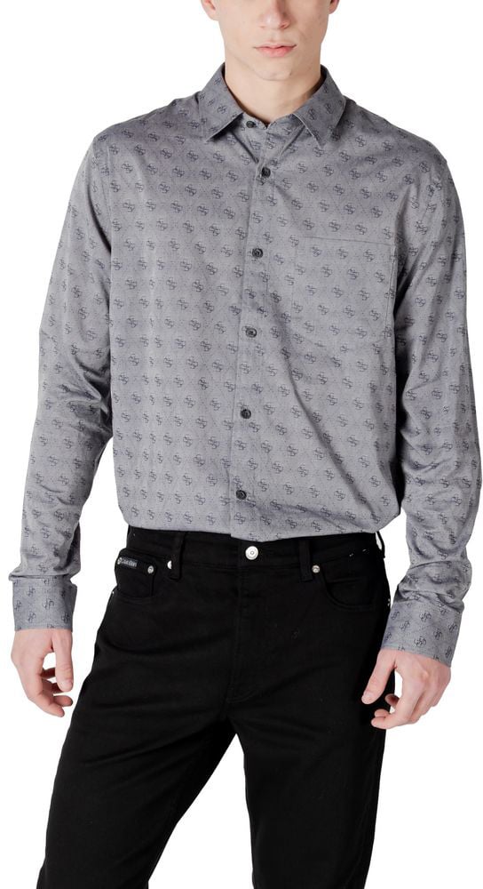 Guess Gray Cotton Dress Shirt Grijs