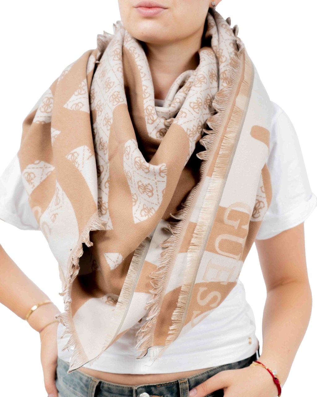 Guess Jacquard Kefiah Sjaal 135X135 Beige