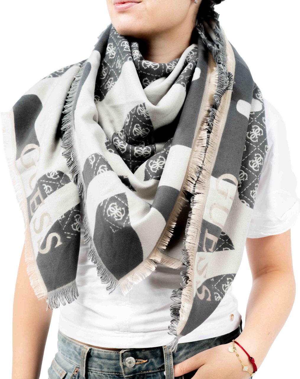 Guess Jacquard Kefiah Sjaal 135X135 Zwart