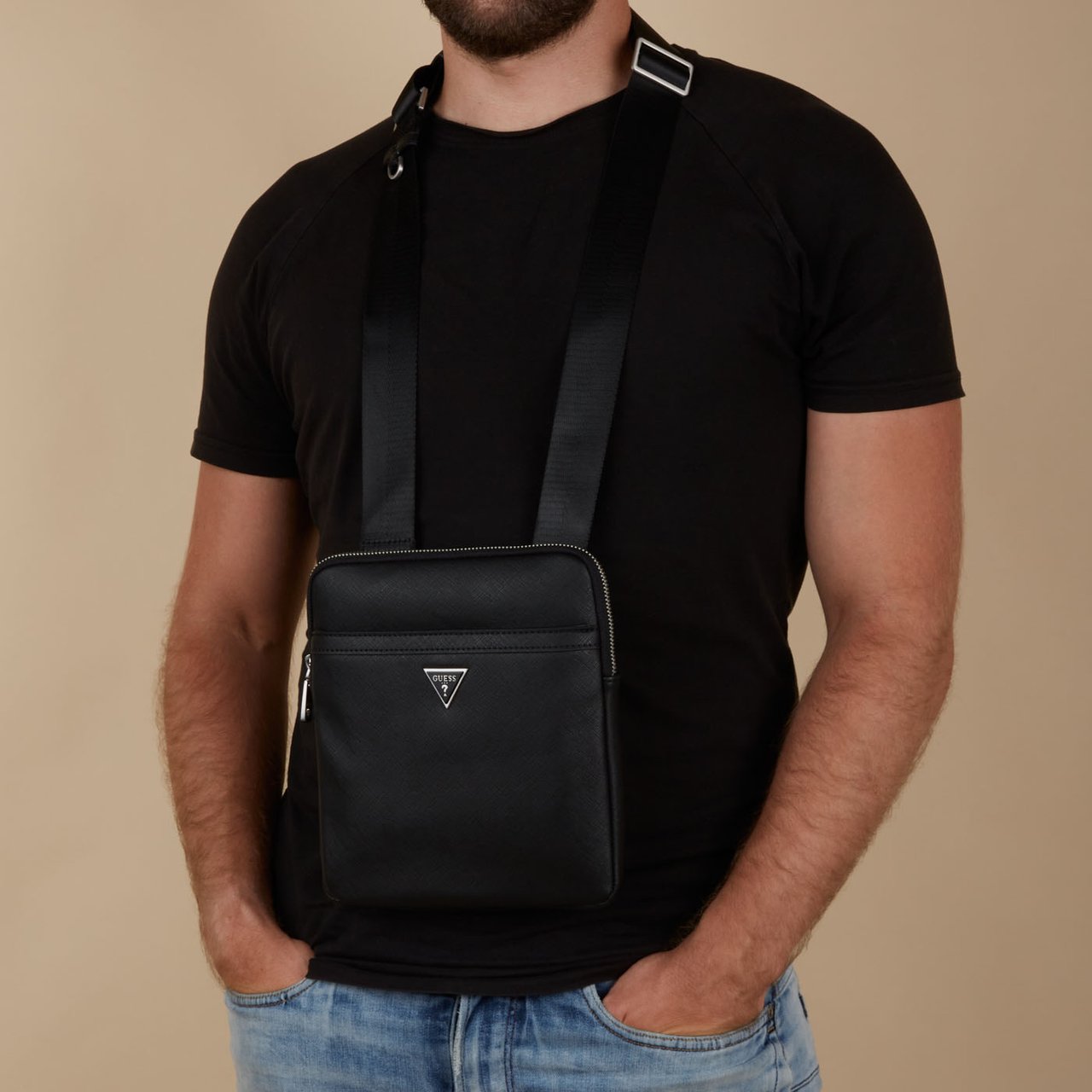 Guess Milano Kunstleer Crossbody Tas Zwart