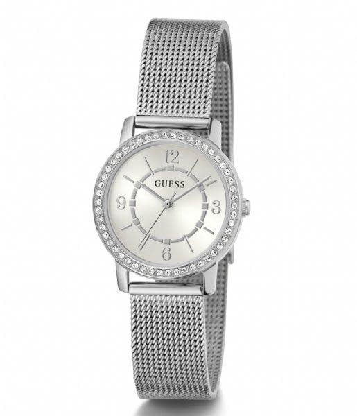Guess Guess Dames Horloge GW0534L1 Staal Quartz met Zilverkleurig Wijzerplaat en Zirkonia en Meshband Divers
