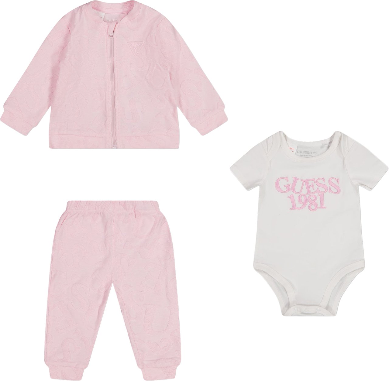 Guess Baby Unisex Setje In Licht Roze Roze
