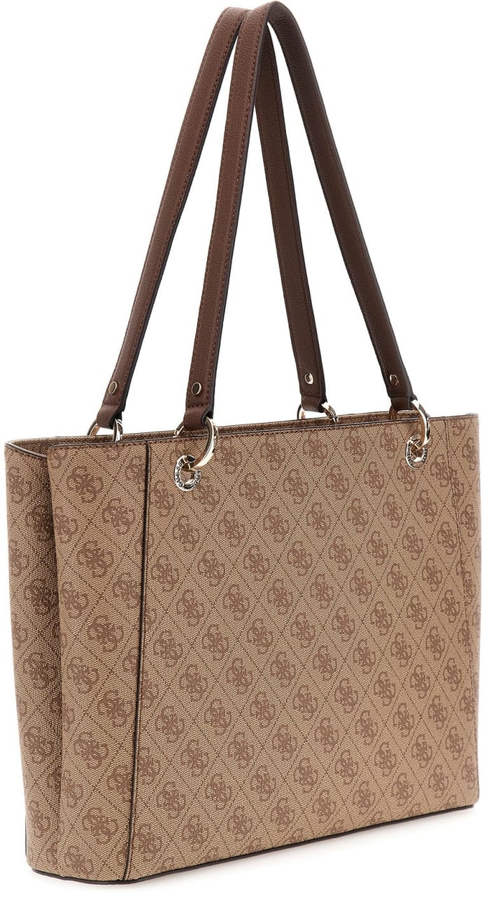Guess Guess Shopper Bag In Brown Logo Canvas With Double Handles And Logo Charm. Bruin