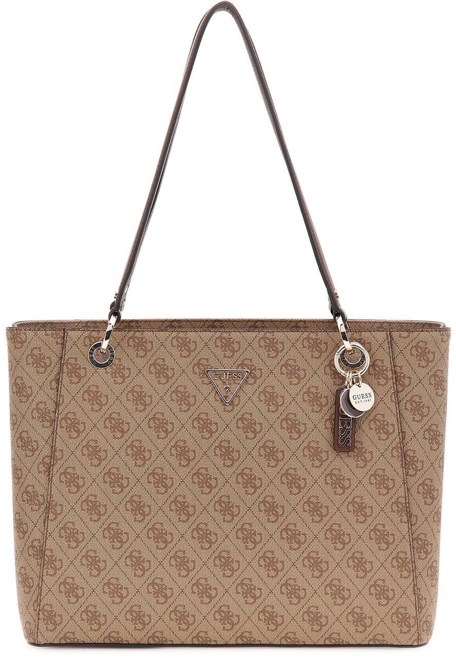 Guess Guess Shopper Bag In Brown Logo Canvas With Double Handles And Logo Charm. Bruin