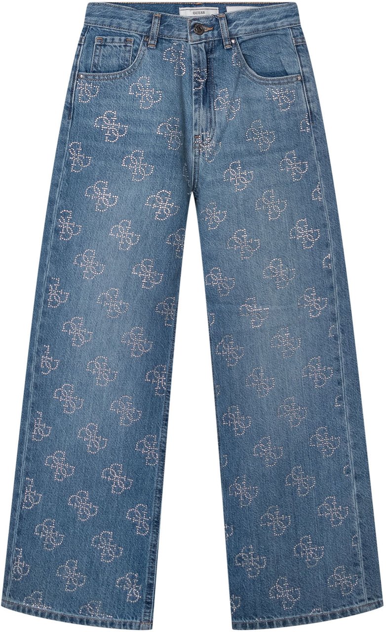 Guess Jeans Denim a Gamba Dritta con Motivo Blauw